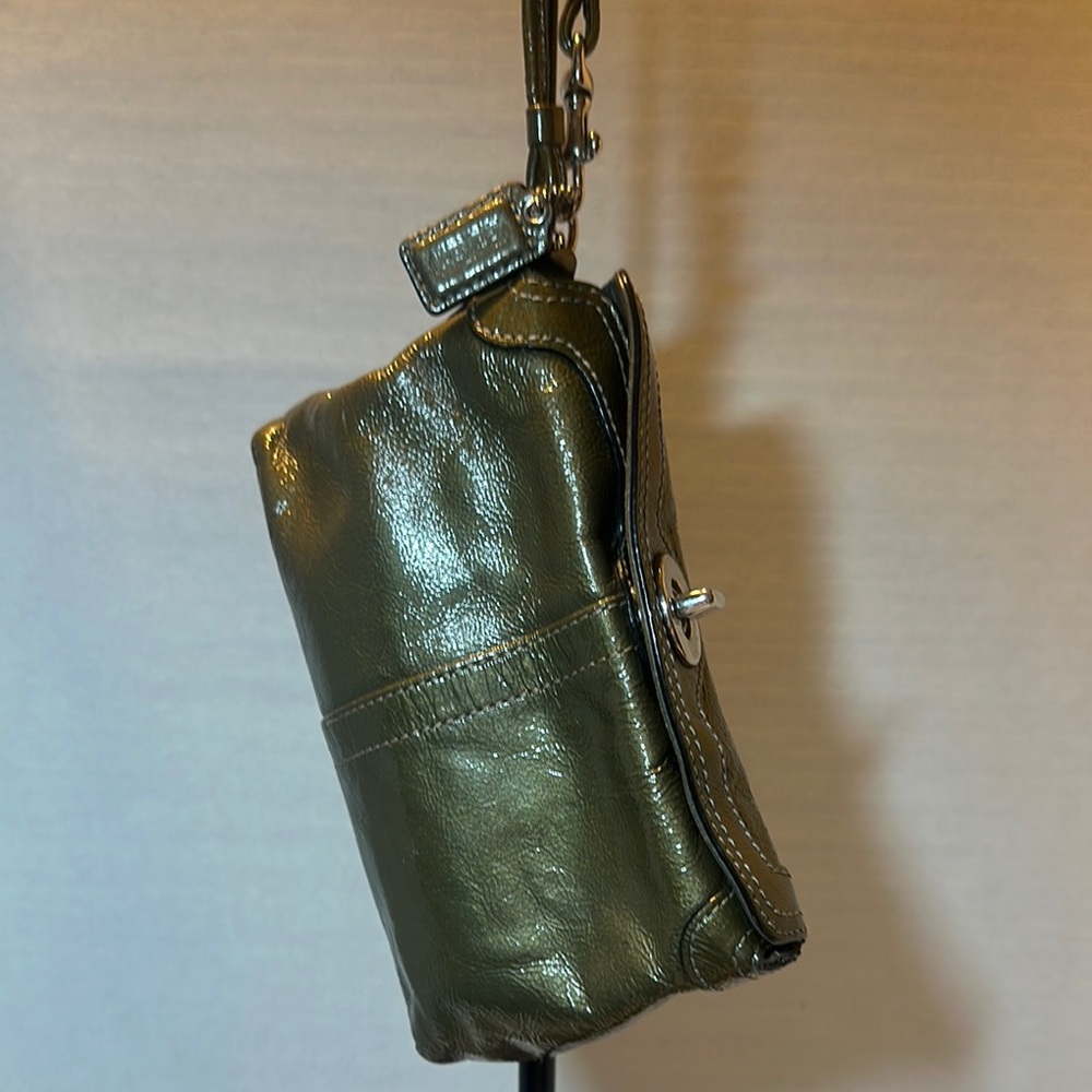 Coach Patent Metallic Olive Wristlet  Bag
